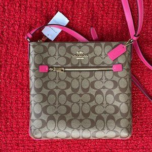 Coach Rowan File Bag In Signature Canvas Khaki / Bold Pink